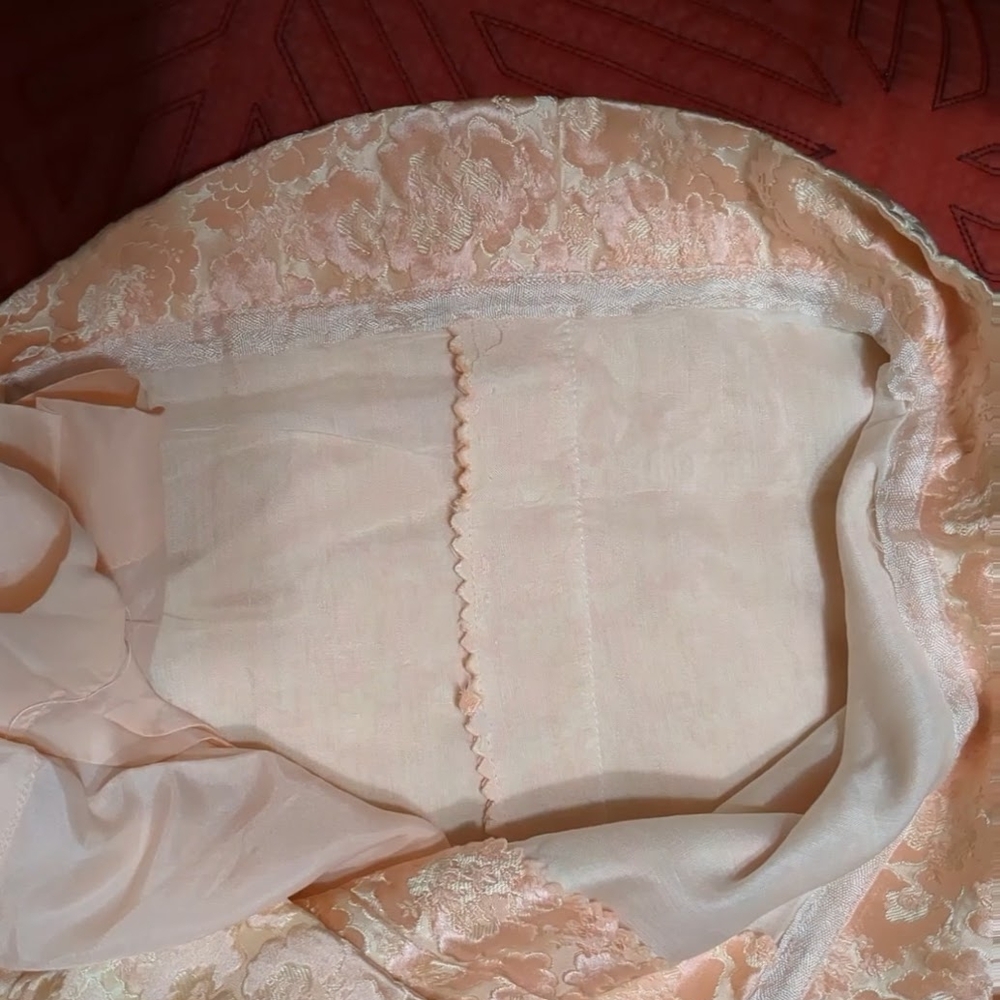 VINTAGE CUSTOM Sheath Dress, Elegant Pink and Cream Textured Floral - Picture 11 of 12